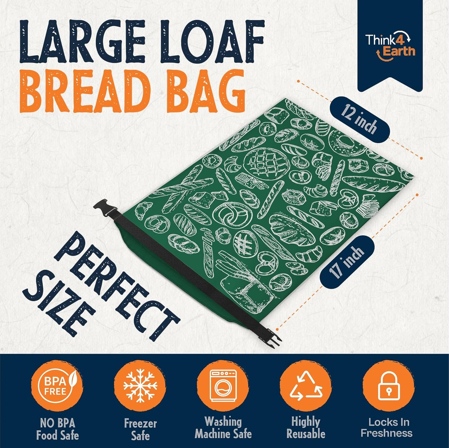 THINK4EARTH® Premium Brown Reusable Bread Bags for Homemade Bread – Durable & Washable (2 Pack)