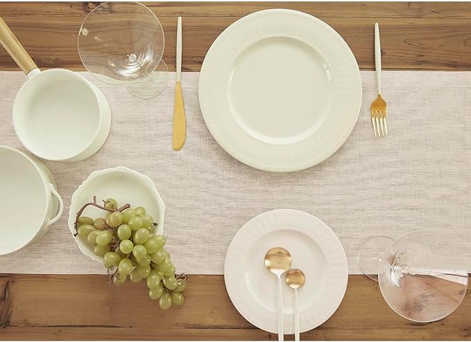 Solino Home Linen Table Runner 60 Inches - 100% Pure Linen Light Natural Table Runner 14 x 60 Inch Ideal for Dresser and Coffee Tables - Holiday - Athena