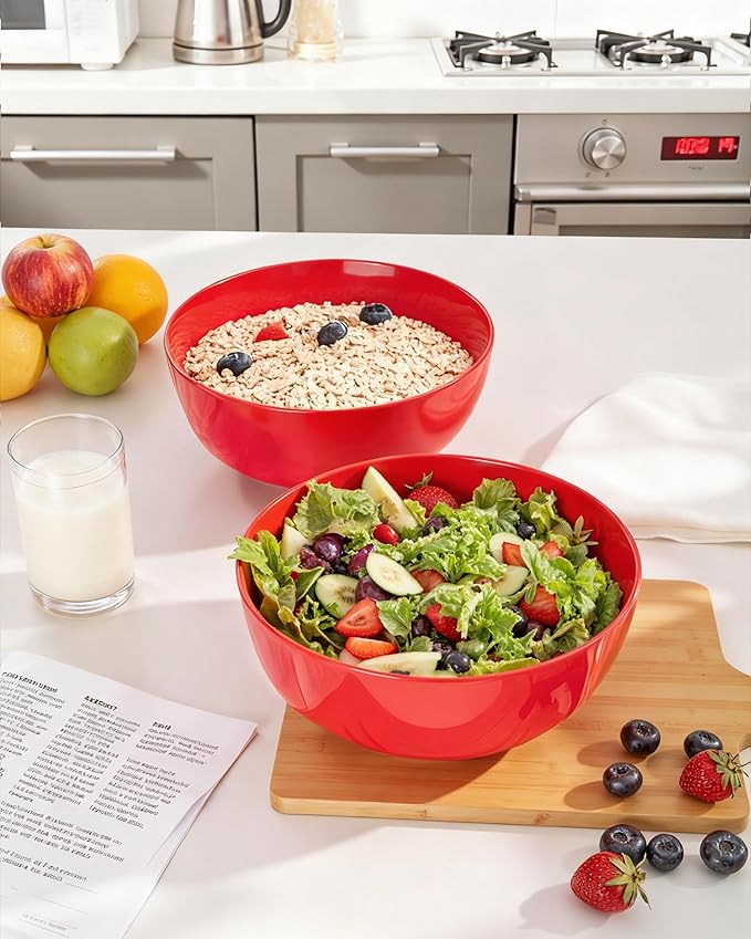 Hioasis 8 Pack Plastic Serving Bowls 128oz Red Plastic Bowls Heavy Duty Disposable Serving Bowls for Party Snack & Salad & Candy & Bar Buffet & Pool Party