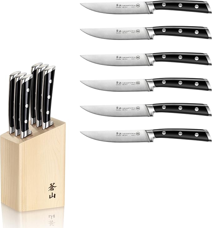 Cangshan TS Series 1022278 Swedish 14C28N Steel Forged 6-Piece Steak Knife Block Set, Maple