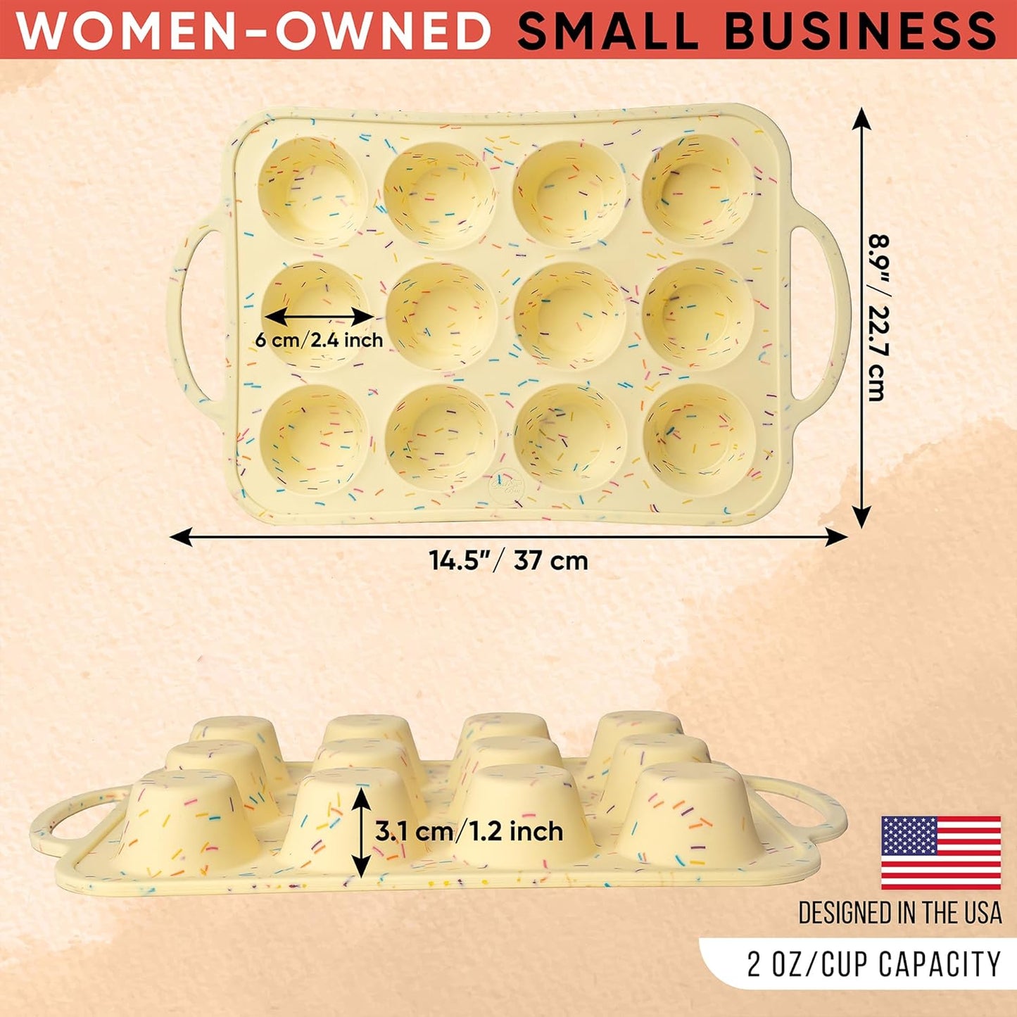 2 Pack Silicone Mini Muffin Pan 12 Count – Non-Stick Silicone Muffin Pans for Baking, BPA-Free Cupcake Pans for Baking, Easy Release, Metal Handles, Oven & Dishwasher Safe