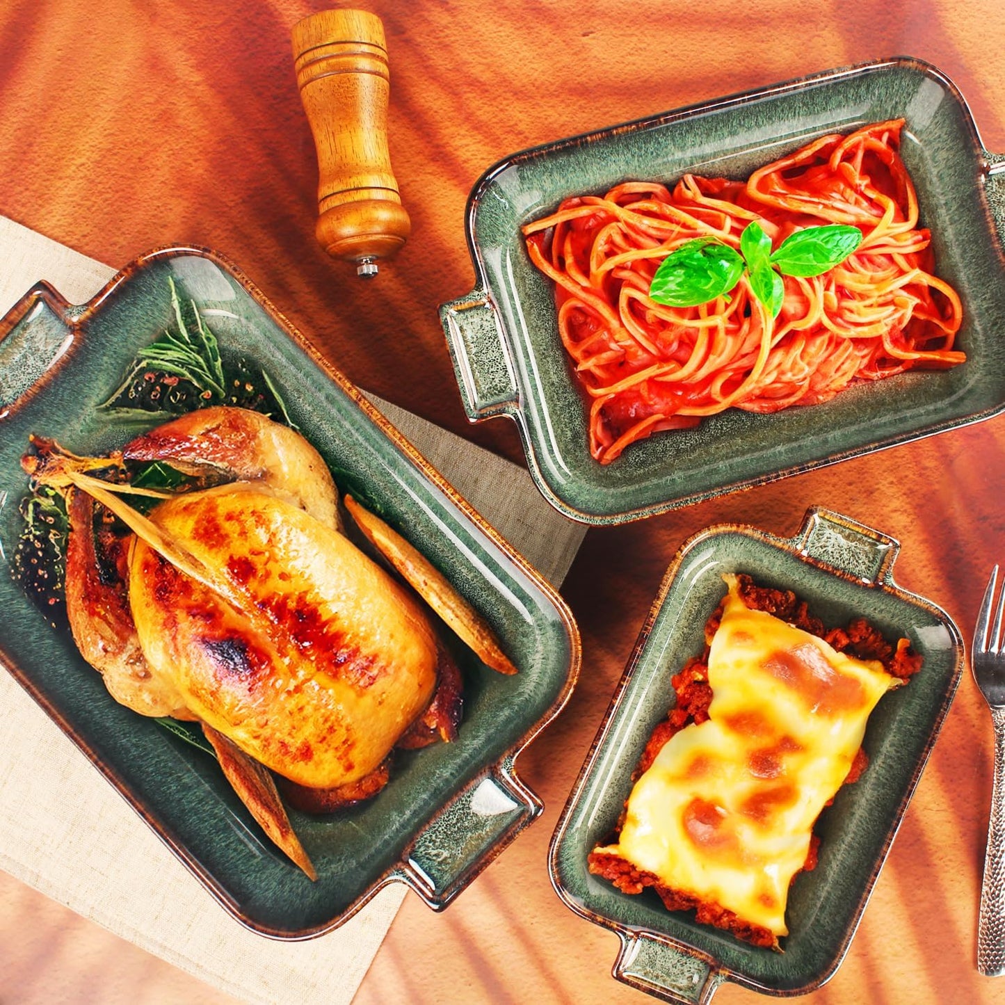 Porcelain Casserole Baking Dish - 23.7 Oz Ceramic Baking Dish Lasagna Pans, Oven Safe Durable Bakeware for Kitchen Home Decor, Banquet and Dinner, Rectangular 2 pieces, 8 x 6 Inch