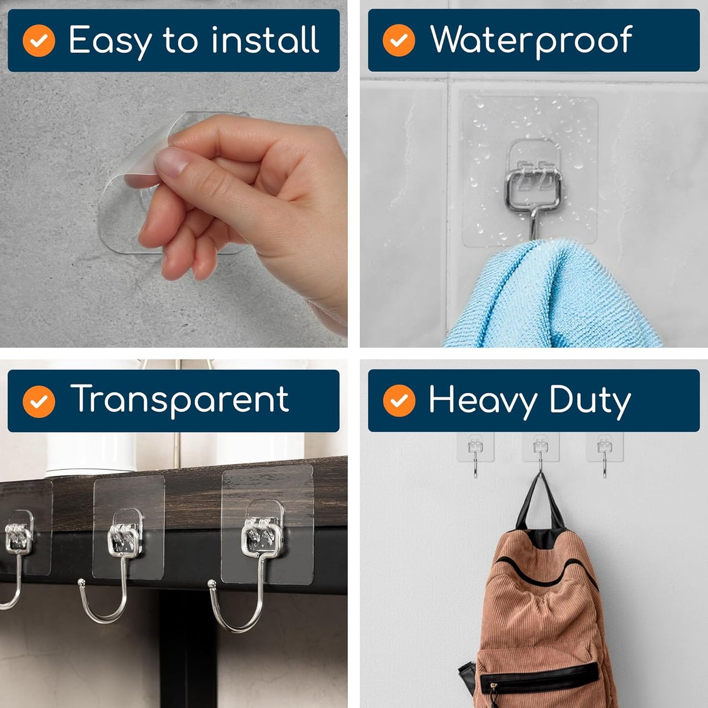 GLUIT Adhesive Large Wall Hooks for Hanging Heavy Duty 22 lbs Hook for Walls No Damage (40 Large Hooks)