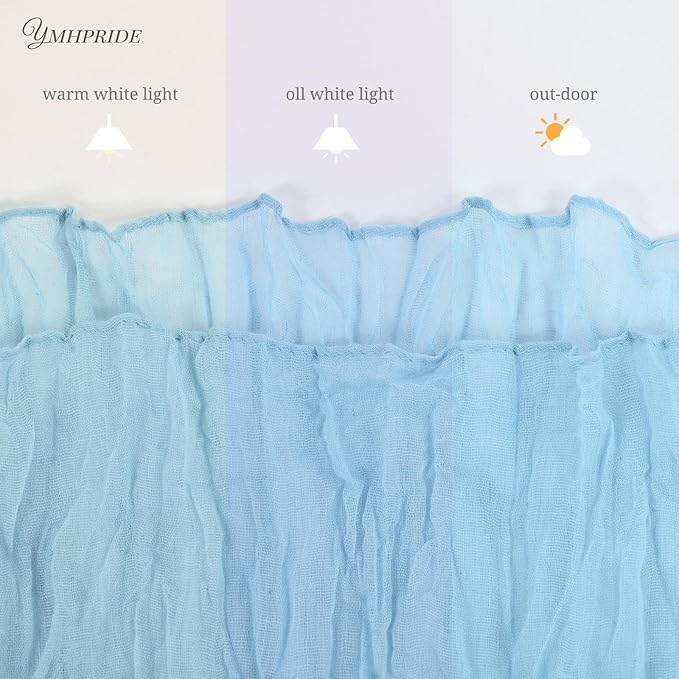 12 Pack Cheesecloth Table Runner 35 x 70 inch Long Boho Cheese Cloth Gauze Table Runners Semi Sheer Table Runner for Wedding Decor, Bridal Shower, Birthday Party (Light Blue)