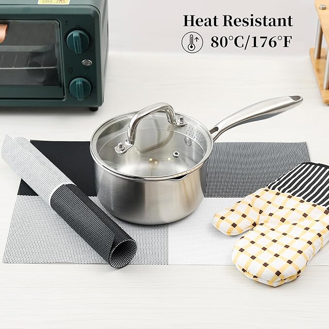 Leetaltree Gray with White Grid Pattern Placemats Set of 4 - Heat Resistant Non-Slip Place mats for Dining Table, Washable Durable PVC Vinyl Woven Table Mats（Grey Grid, 4）