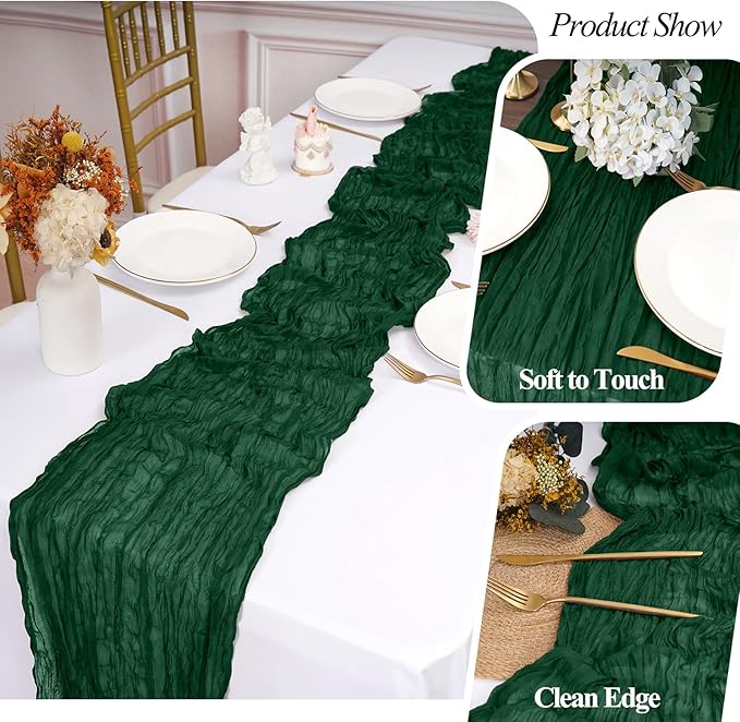 20 Pack Cheesecloth Table Runner Forest Green, Rustic Boho Gauze Fabric Table Runner Romantic Table Runner For Wedding, Festival, Birthday, Anniversary, Dinner and Outdoor Events (17.7 x 108 inch)