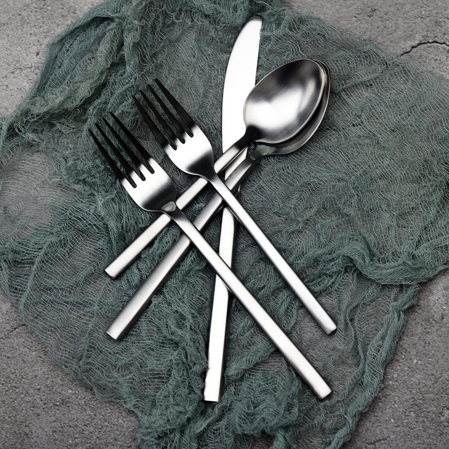 Alata Cube 20-Piece Forged Silverware Set Stainless Steel Flatware Set,Service for 4,Matte Satin Polished Cutlery Set,Dishwasher Safe