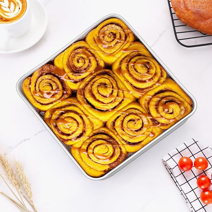 LIANYU 8 x 8 Inch Square Cake Pan, Stainless Steel Baking Lasagna Brownie Bread Pan, Perfect for Birthday Party Wedding, Oven & Dishwasher Safe