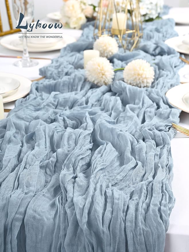 15 Packs Dusty Blue Cheesecloth Table Runner, 13 Ft Grey Blue Rustic Gauze Boho Wedding Table Runner Decoration, Wedding Table Decor Table Cloth for Wedding Party Bridal Shower Table,21.5x157in