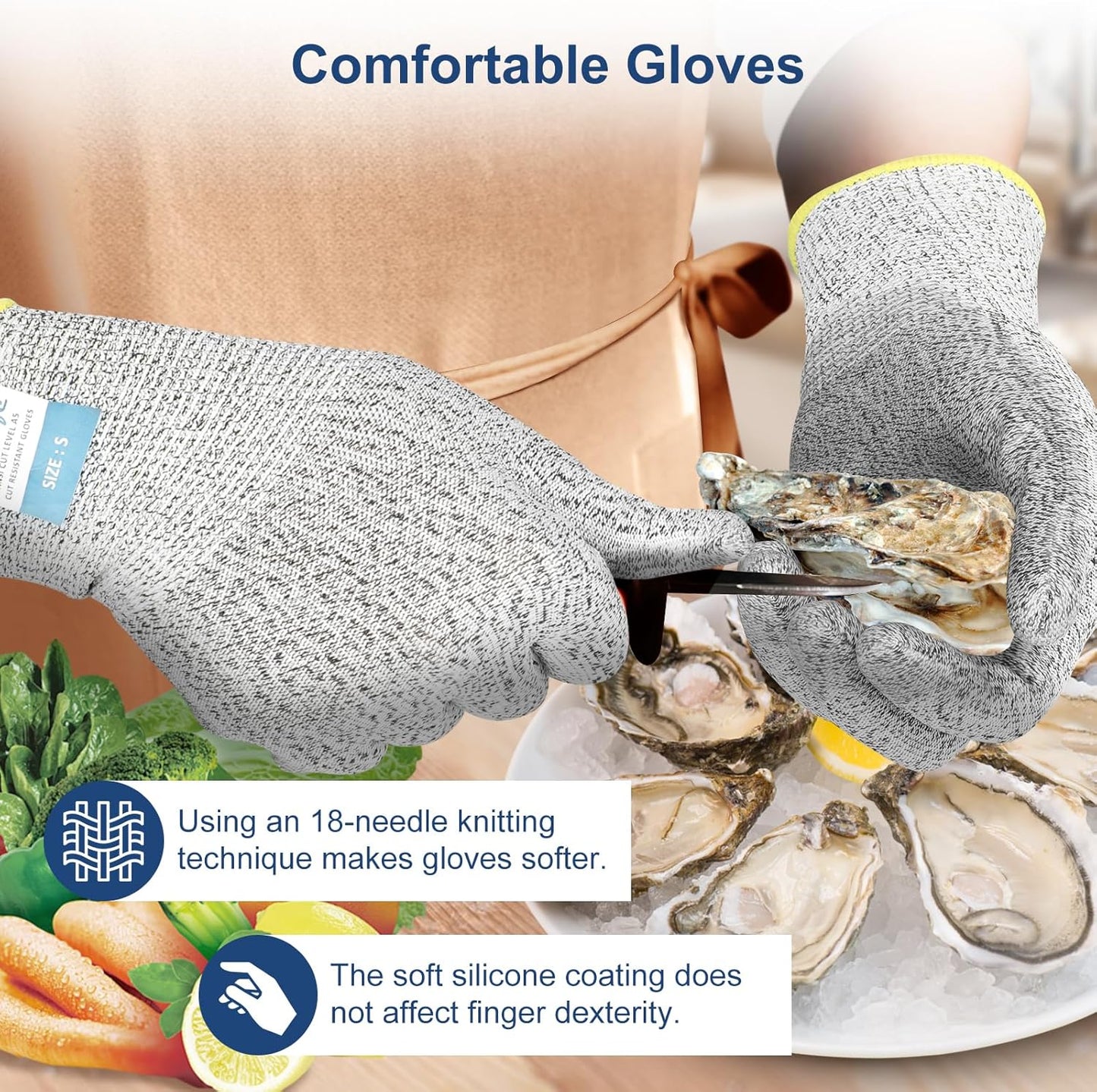 Dowellife Level 5 Silicon Cut Resistant Gloves (Medium), Grey