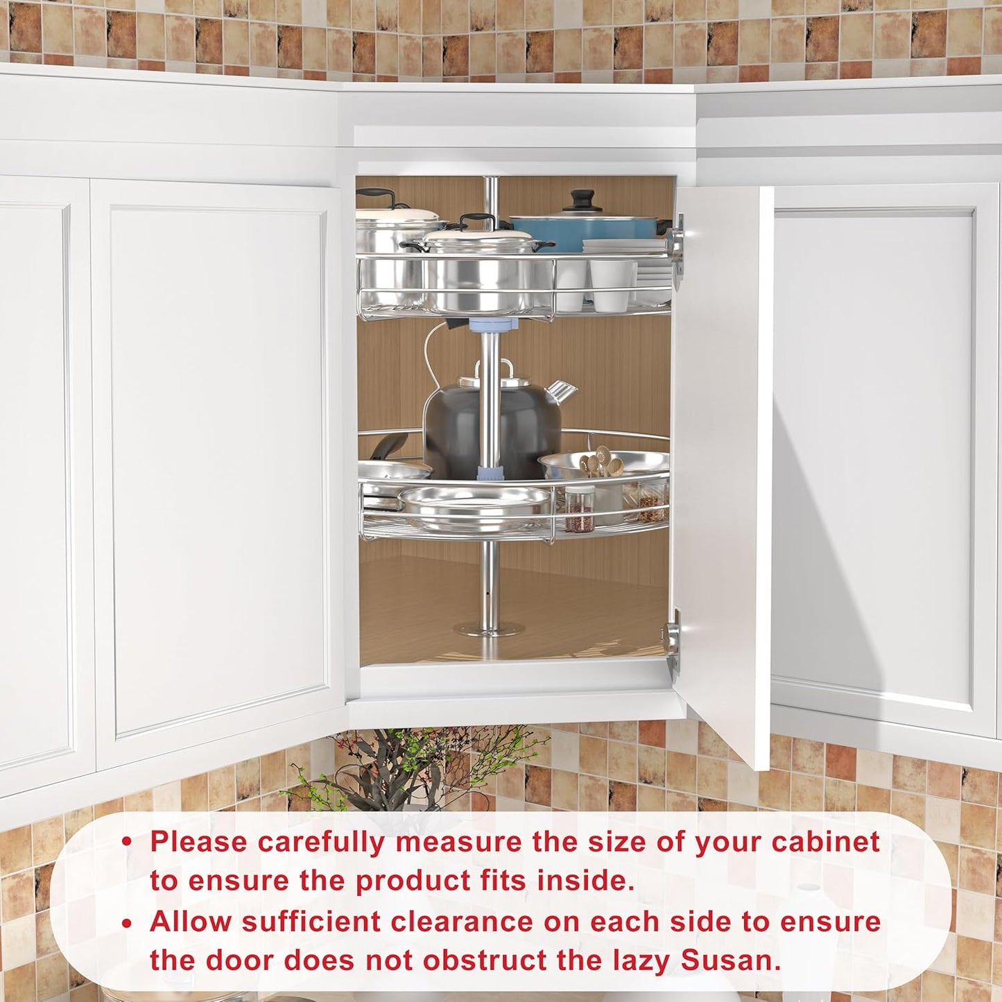 18" Lazy Susan Turntable for Cabinet - Corner Cabinet Organizer for Kitchen, Full Circle Corner Cabinet Lazy Susan Replacement Shelves Rotating Rack for Corner Base