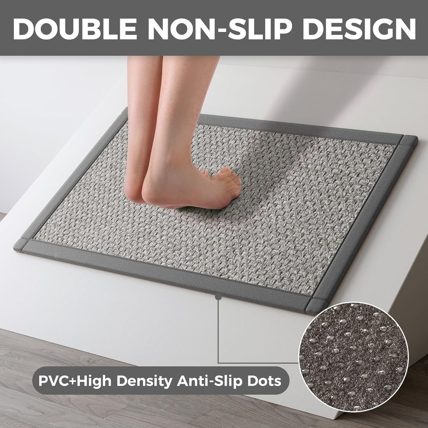Anti Fatigue Kitchen Mats for Floor, 0.4" Thick Soft Cushioned Super Absorbent Kitchen Rugs Non Slip Washable Jute-Like Woven Sink Mat Standing Mat for Kitchen, Laundry, Easy Care, Gray 17"x30"
