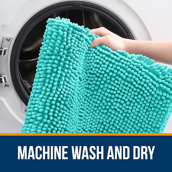 OLANLY Bathroom Rugs 70x46, Extra Soft Absorbent Chenille Bath Rugs, Rubber Backing Quick Dry, Machine Washable Bath Mats for Bathroom Floor, Tub and Shower, Home Decor Accessories, Teal