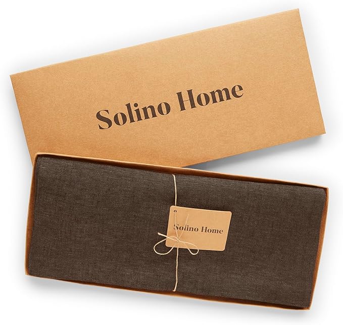 Solino Home Linen Small Table Runner 60 Inches - Athena, 100% Pure Linen Chambray Brown Table Runner 14 x 60 Inch Ideal for Dresser and Coffee Tables - Winter