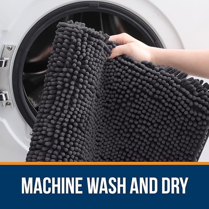 OLANLY Bathroom Rugs 44x24, Extra Soft Absorbent Chenille Bath Rugs, Rubber Backing Quick Dry, Machine Washable Bath Mats for Bathroom Floor, Tub and Shower, Home Decor Accessories, Dark Grey
