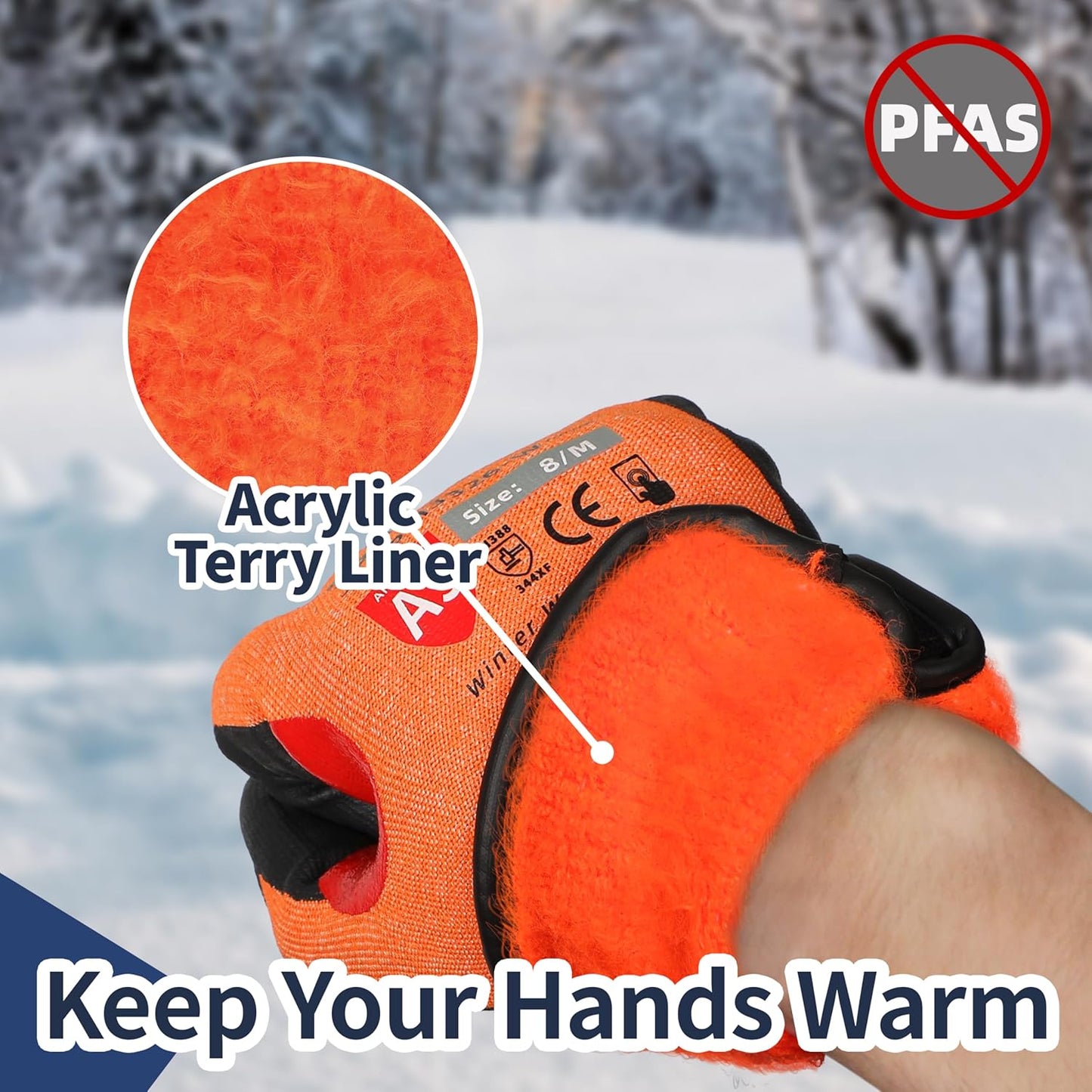 FreezeGuard-X Winter Work Gloves for Men and Women, ANSI A9 Cut Resistant Gloves for Extreme Protection, Freezer Glove With Super Grip, Touchscreen, Thermal Insulated, PM3326-W (S,1 Pair)