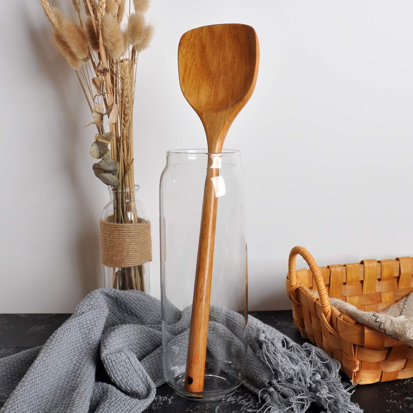 FJNATINH Wooden Spatula with Long Handle for Cooking Kitchen Cookware