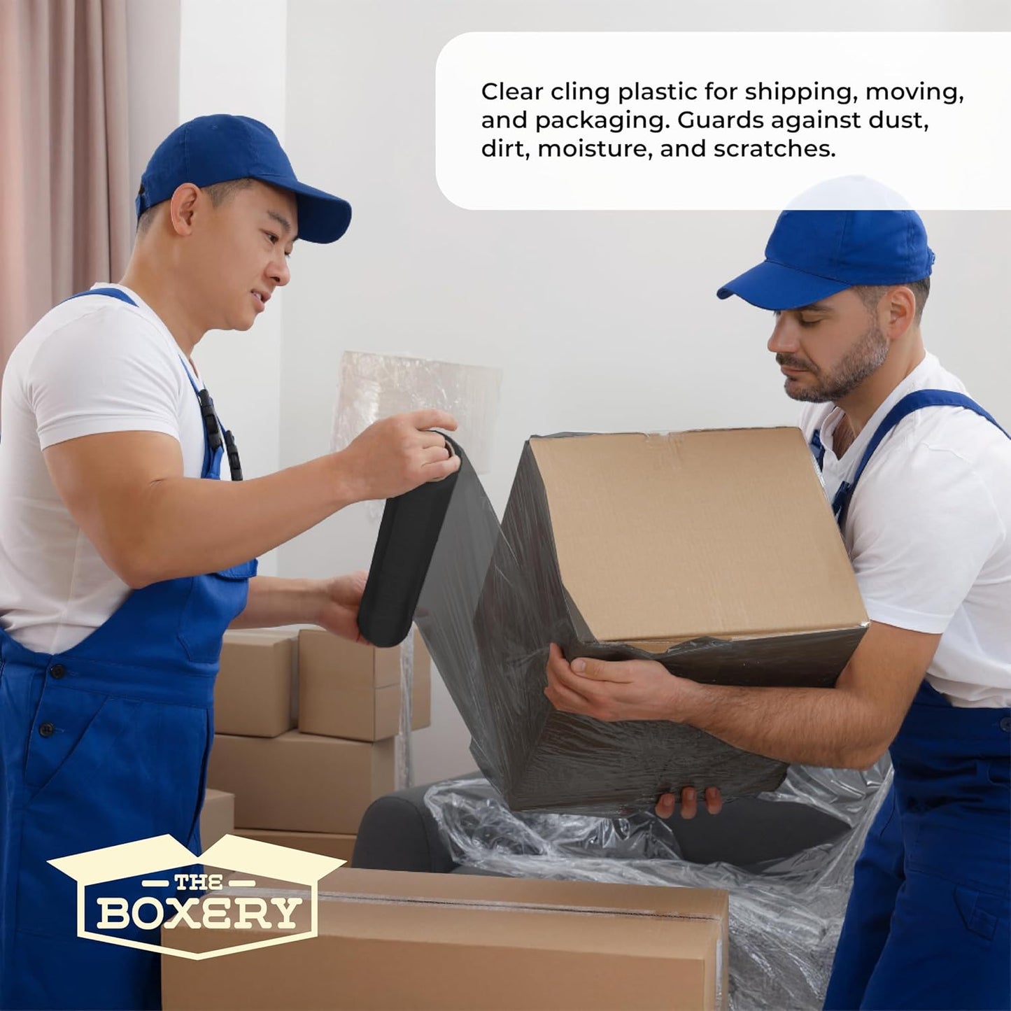 The Boxery- 18''X1500' Per Roll Stretch Wrap (Black)-4 Rolls/6000 Feet Total (75 Gauge) Heavy Duty, Stretch Wrap Film Black Cling Plastic for Shipping, Moving and Packaging