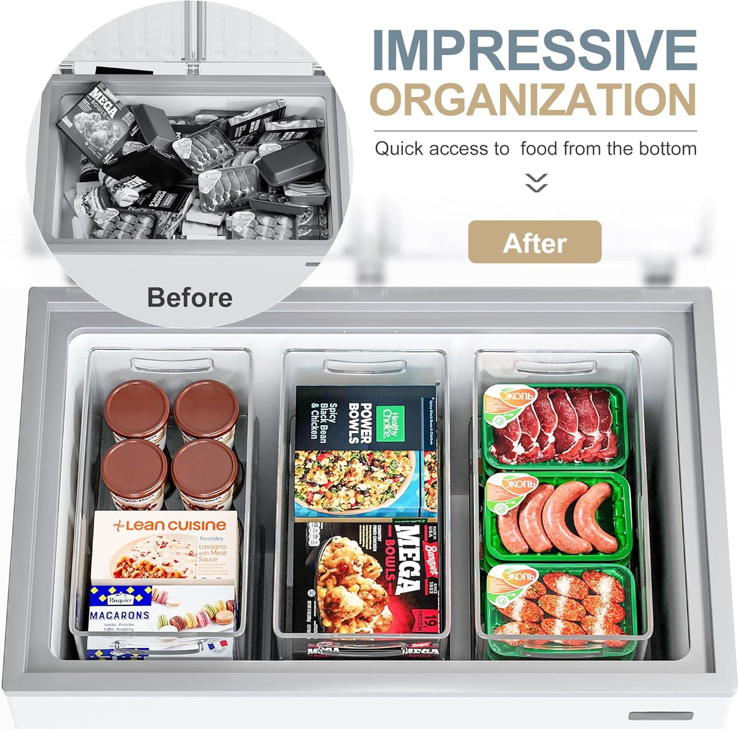 8 PACK Freezer Organizer Bins Clear Stackable Storage Bins with Side Handles for Fridge Organization and Storage Home Organization Must Haves