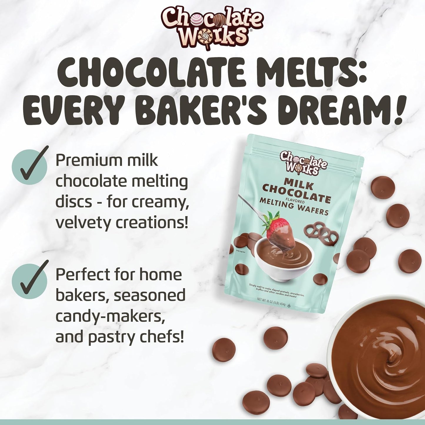 Chocolate Works Milk Chocolate Melting Chocolate Wafers, 2.5lb (Pack of 1)