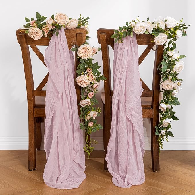 Leetaltree 10 Pack Pink Cheesecloth Table Runner, 35x120 Inch Boho Rustic Cheese Cloth Table Runner, Decorative Table Runners for Bridal Baby Shower Decorations or Wedding Table Decorations