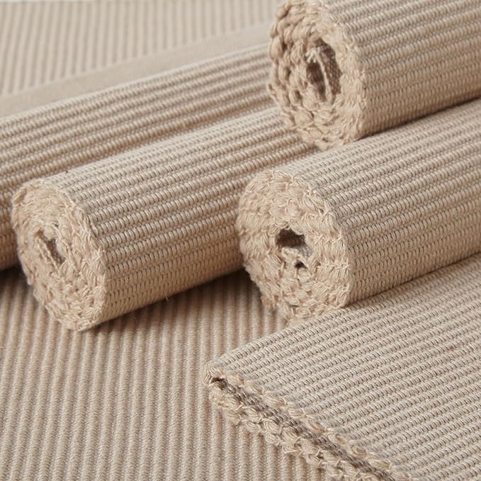 Encasa XO Dining Placemat Set of 6 | Solid Solid Beige Color | Fine Ribbed Cotton Table mat | Size 19x13 in |for Dining Table Fall Decoration, Holiday & Christmas Festivals - Machine Washable