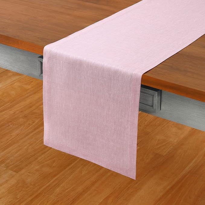 Solino Home Linen Bubblegum Pink Table Runner 132 Inches Long - Athena, 100% Pure Linen Dining Table Runner 14 x 132 Inch for Christmas