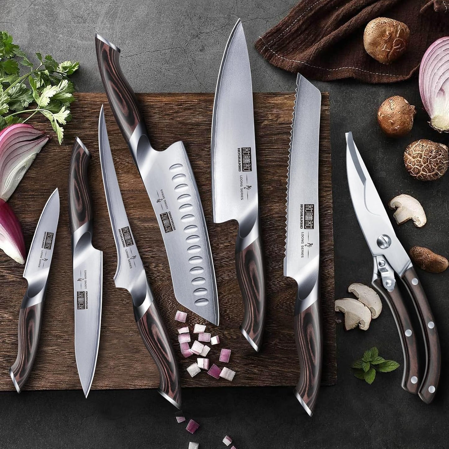 8-Piece Kitchen Knife Set, Japanese High Carbon Super Steel Knife Set with Block, Professional Ultra Sharp Chef Knife Set with Scissors