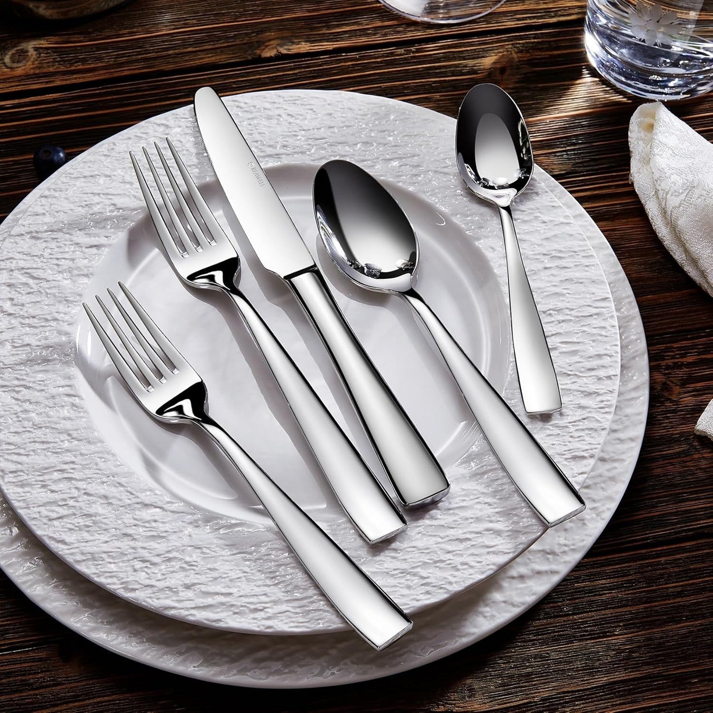 KEAWELL Premium 20/45/65 Piece Louis Silverware Set, 18/10 Stainless Steel, Service for 4/8/12, Fine Flatware Set, Dishwasher Safe (20)
