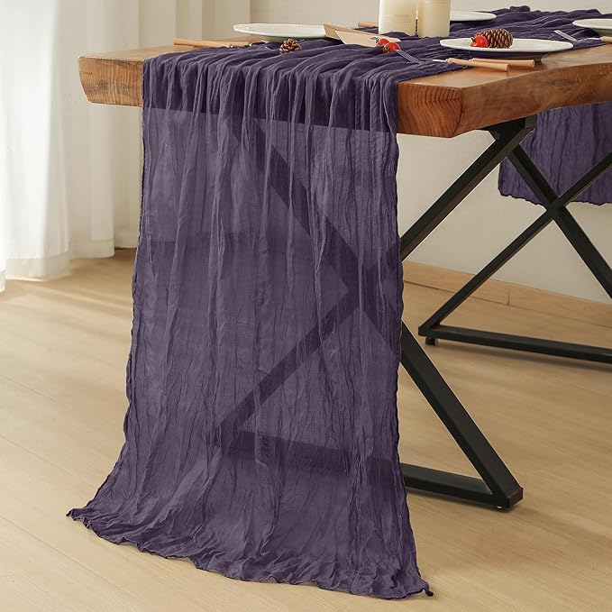 Leetaltree 6 Pack Purple Cheesecloth Table Runner, 35x120 Inch Boho Rustic Cheese Cloth Runner, Decorative Runner for Bridal Baby Shower or Wedding Table Decorations