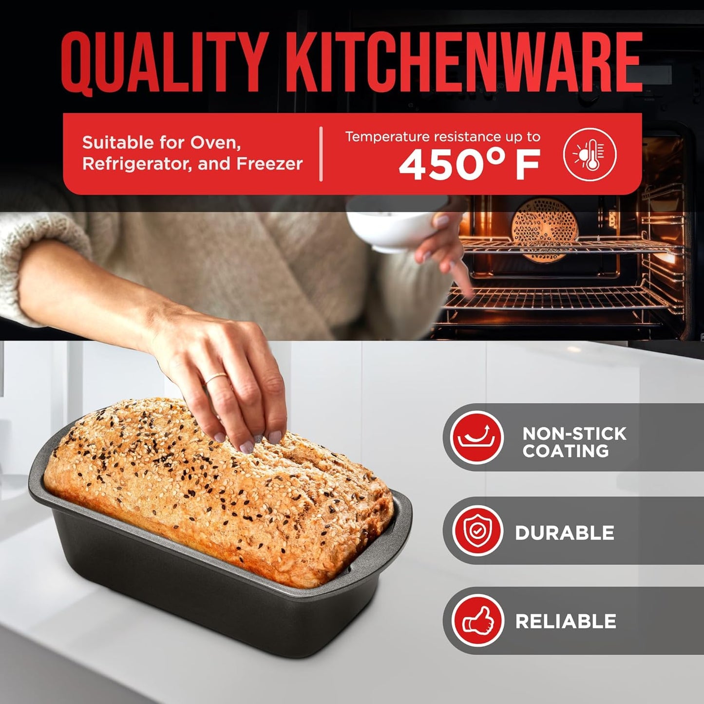 BAKKENMASTER Loaf Pan Set 4-Piece - Deluxe Nonstick Carbon Steel Bakeware for Perfect Bread and Cakes – Dishwasher Safe, Premium Pans for Home Baking