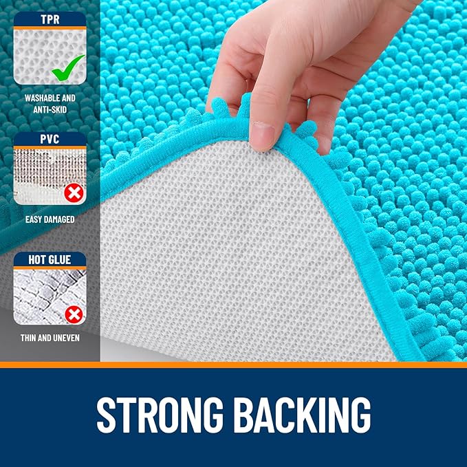 OLANLY Bathroom Rugs 44x24, Extra Soft Absorbent Chenille Bath Rugs, Rubber Backing Quick Dry, Machine Washable Bath Mats for Bathroom Floor, Tub and Shower, Home Decor Accessories, Aqua Sky