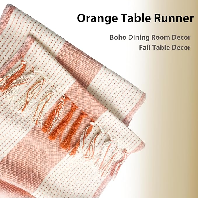 Niviy Orange Table Runner 48 Inches Long, Boho Farmhouse Seasonal Fall Thanksgiving Washable Table Runners for Autumn Decorations Home Decor (Orange, 12"×48")