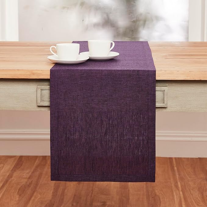 Solino Home Linen Table Runner 144 Inches Long - Athena, 100% Pure Linen Grape 14 x 144 Inch Table Runner for Dining, Christmas, New Year