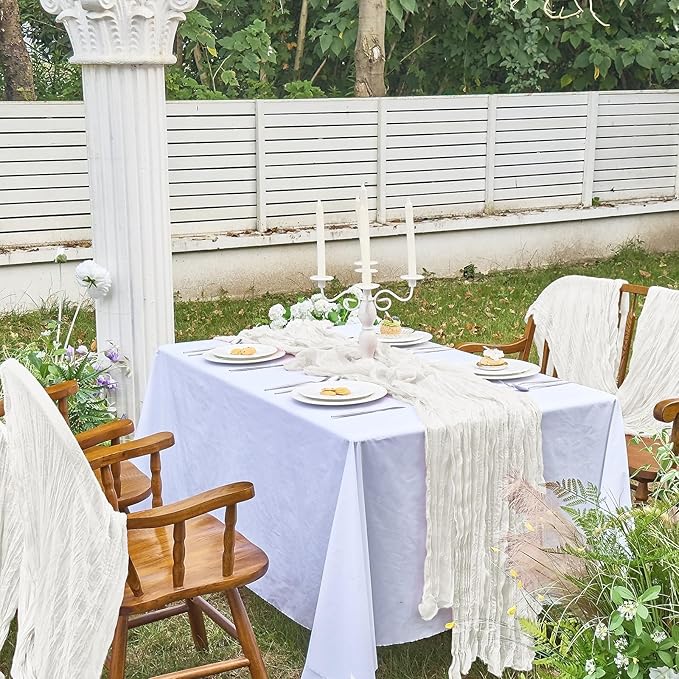 IVAPUPU 4 Pcs Cheesecloth Table Runner - 10ft Ivory White Boho Gauze Cheese Cloth Table Runners for Baby Shower Decoration Wedding Party Summer Garden Farmhouse
