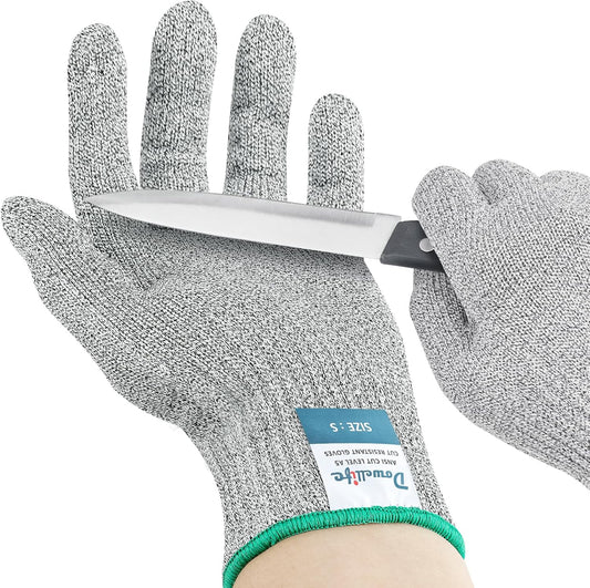 Dowellife Soft Level 9 Cut Resistant Gloves Food Grade, Steel Wire Mixed Kitchen Safety Gloves for Chef Oyster Shucking Mandoline Knife Butcher Meat Cutting Carving (Small)