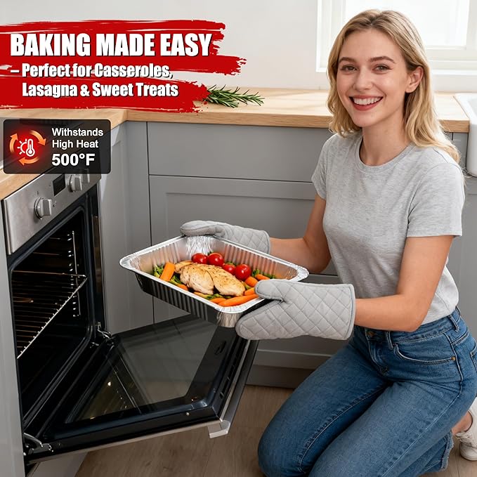 Unokit Aluminum Foil Pans Heavy Duty 9x13-40 Pack Disposable Deep Baking Tins, Steam Table Trays for Oven, Roasting Trays for Baking, Cooking, Heating, Storing and Prepping Food