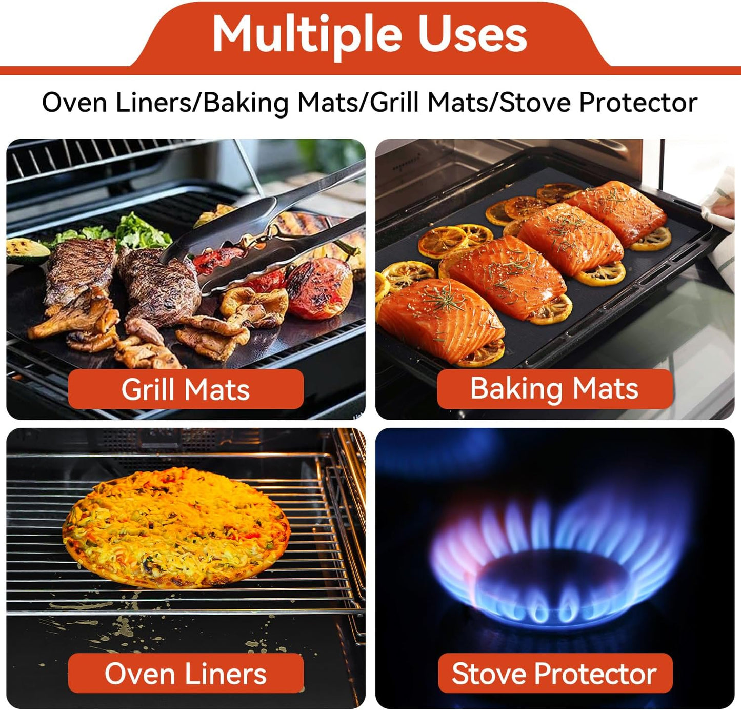 Oven Liners for Bottom of Oven, 2 Pack Reusable Large Thick Heavy Duty Teflon Oven Mat Set, Non Stick Oven Mats for Bottom of Electric Oven Gas Oven Toaster Oven Microwave Stove Grill, Easy to Clean