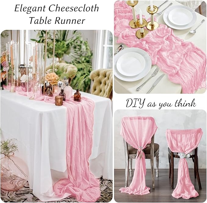 12 Pack Pink Table Runner 10FT Cheesecloth Table Runner 21 x 120 inch Boho Gauze Cheese Cloth Table Runner Rustic Sheer Table Runner for Party Wedding Bridal Baby Shower Birthday Table Decor