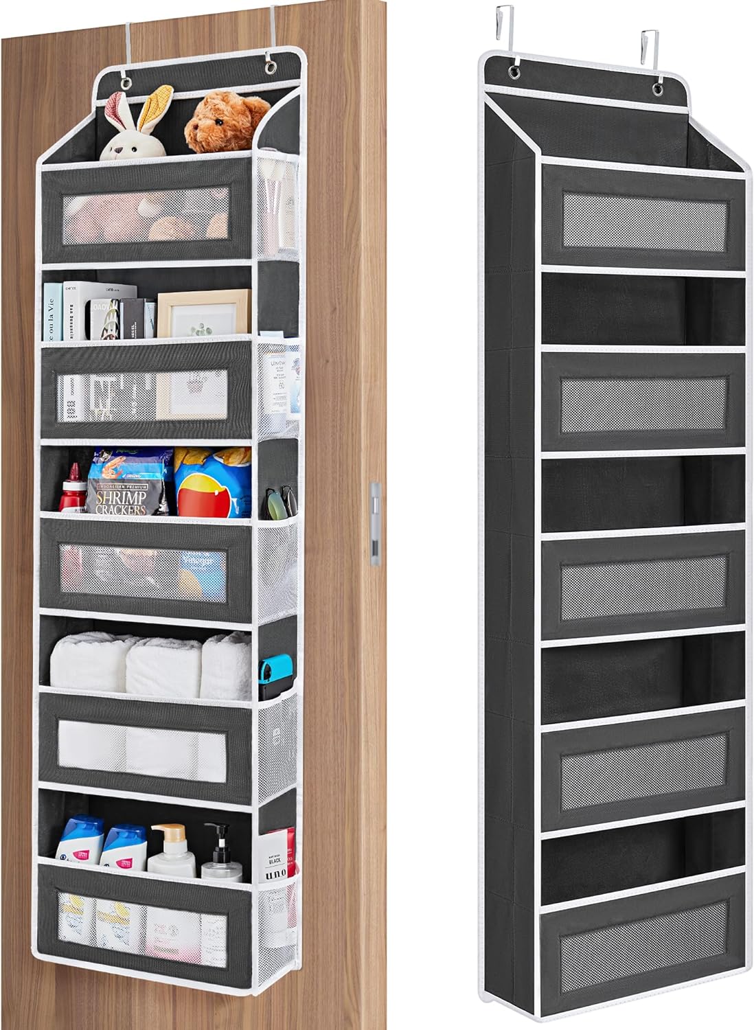 JARLINK Over the Door Organizer Storage, 5 shelf Hanging Organizer with 5 Large Capacity Pockets, Anti Tilt 44 lb Load Behind Door Storage for Bedroom, Bathroom, Pantry, Nursery, (Black)
