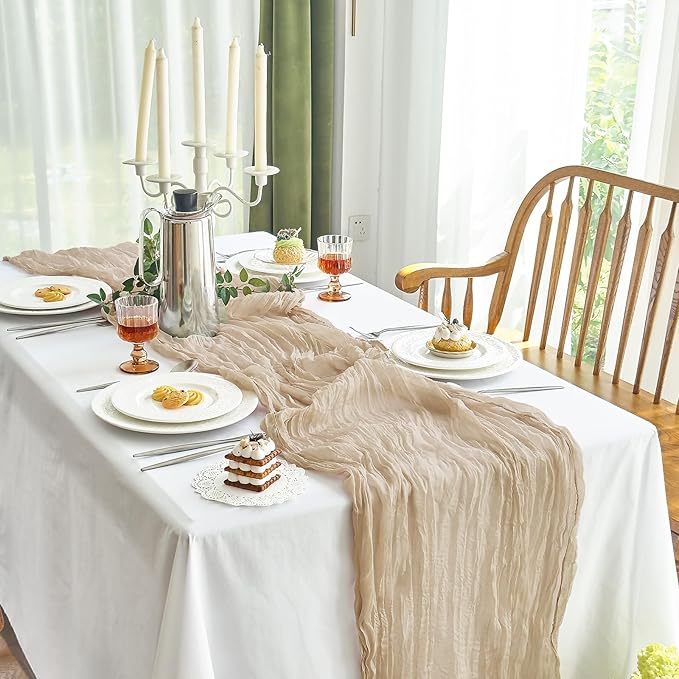 IVAPUPU 1 Pcs Cheesecloth Table Runner - 10ft Nude Boho Gauze Cheese Cloth Table Runners for Baby Shower Decoration Wedding Party Summer Garden Farmhouse