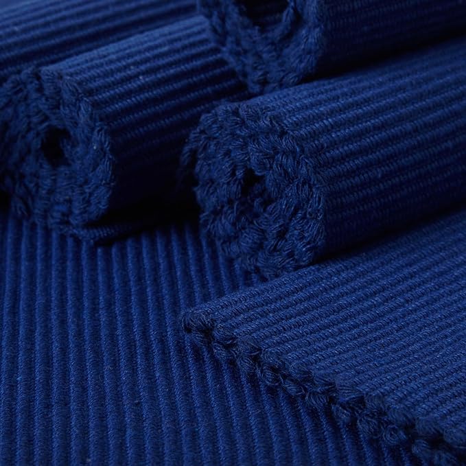 Encasa XO Dining Placemat Set of 6 | Solid Solid Blue Color | Fine Ribbed Cotton Table mat | Size 19x13 in |for Dining Table Fall Decoration, Holiday & Christmas Festivals - Machine Washable