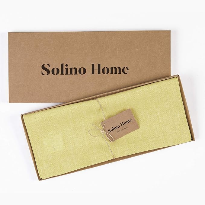 Solino Home Linen Table Runner 72 Inches Long - Athena, 100% Pure Linen Chambray Yellow Table Runner 14 x 72 Inch for Dining
