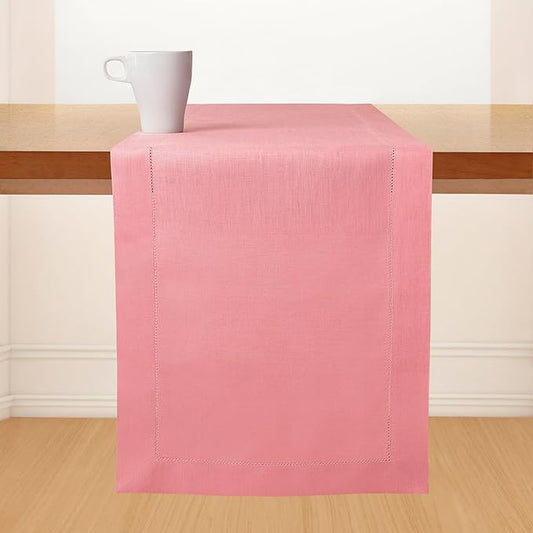 D'Moksha Homes Linen Dusty Pink Table Runner 108 Inches Long - 100% Pure Linen 14 x 108 Inch Table Runner for Winter, Christmas, Holiday, New Year - Classic Hemstitch