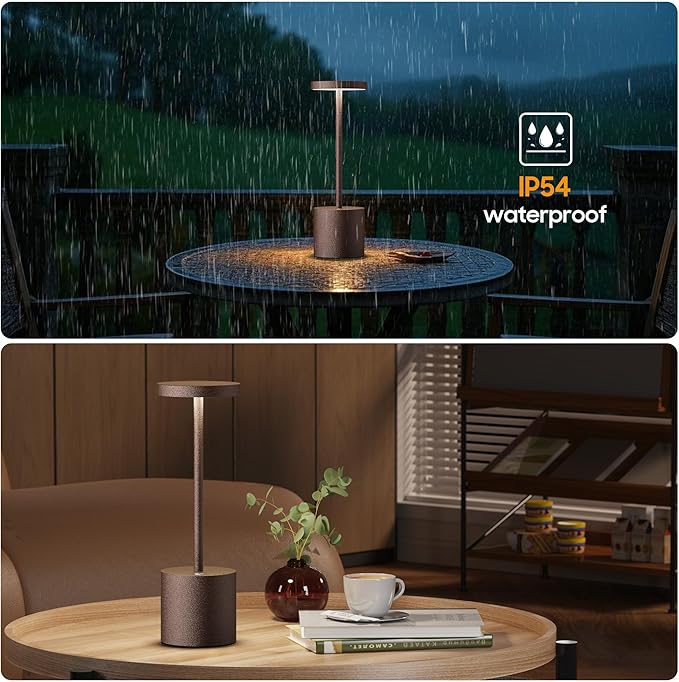 Cordless Table Lamps Rechargeable - Outdoor Portable LED Table Light 5000mAh Battery Operated Lamp 3 Color Stepless Dimming with Memory Function for Restaurant Dining Patio 2Pack Rust