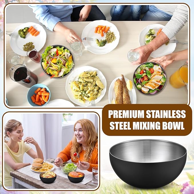 Nuogo 10 Pcs Stainless Steel Mixing Bowls Christmas Decorative Esthetician Bowls for Christmas First Holy Communion Wedding Baking Prepping Serving Facial Salad Fruit Candy(5.9 Inch,Black)