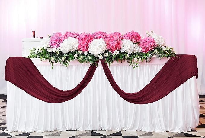 12 Pack Cheesecloth Table Runner 20 x 120 inch Cheese Cloth Table Runner Bulk,Romantic Boho Sheer Gauze Fabric Table Runners for Wedding Reception,Party,Bridal Shower Table Decor(Burgundy)