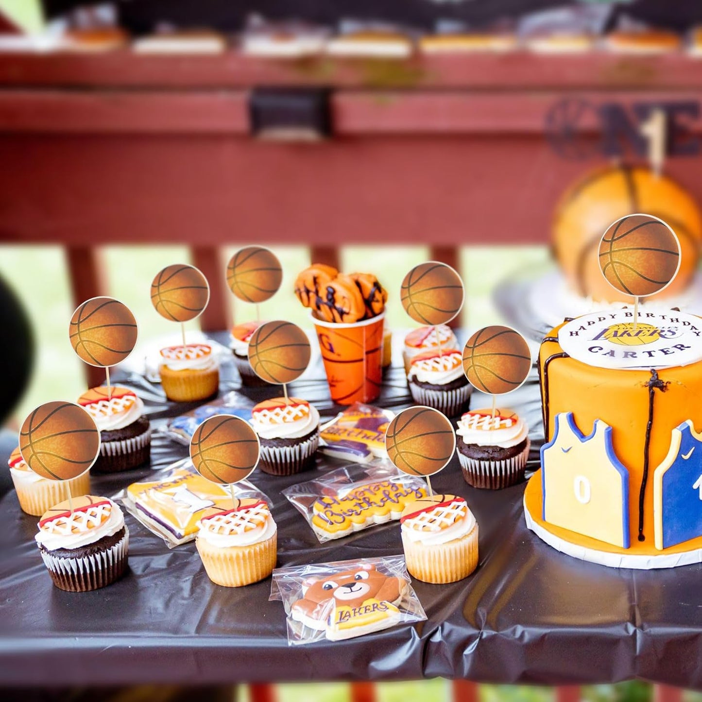 24Pcs Basketball Cupcake Toppers Star Sports Ball Cupcake Picks Baby Shower Basketball Sports Players Theme Birthday Party Cake Decorations Supplies