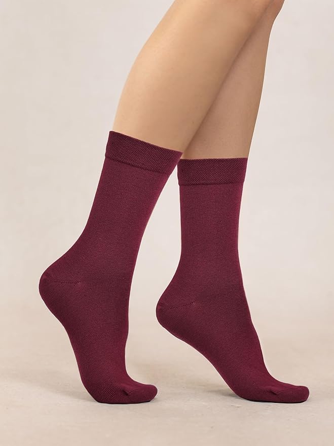 COTTON DAY Women's Soft Combed Cotton Dress Socks Seamless Toe Black White Gray Navy Blue Brown Beige