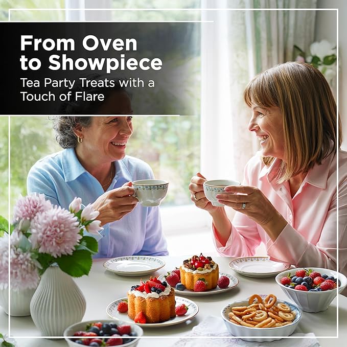 Wrenbury Mini Charlotte Cake Pan 6 Cup - Non Toxic Fluted Molds for Baking - Trifle Cake Mold - Novelty Dessert Tin with Recipe Book - 3.5 inch Non Stick